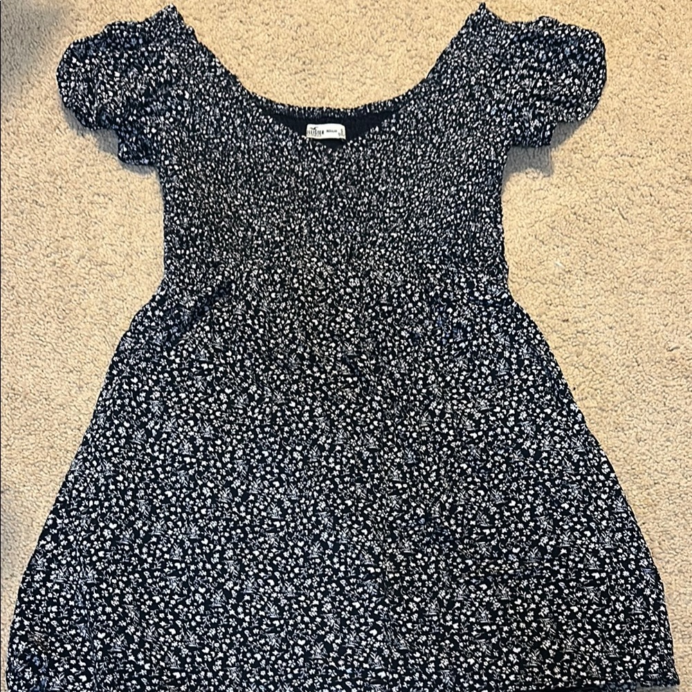 Hollister Blue and White Puff Sleeve Casual Sundress